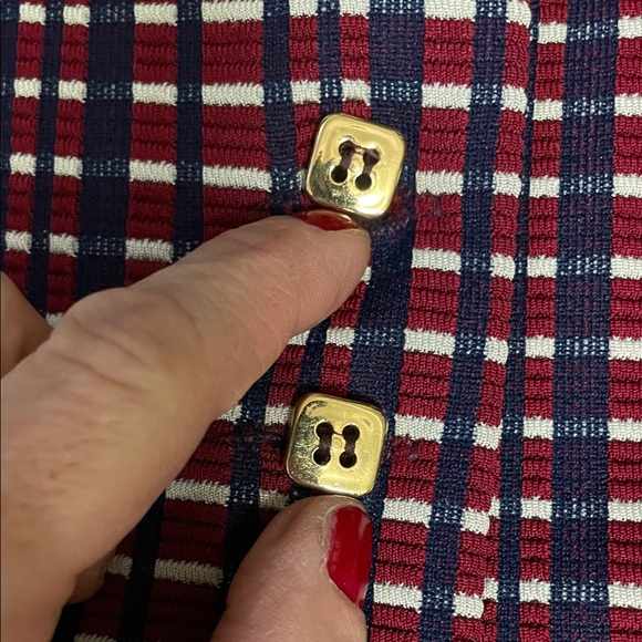 Vintage 60s huge collared Red and Blue Checkered pleated button front dress - Picture 3 of 10